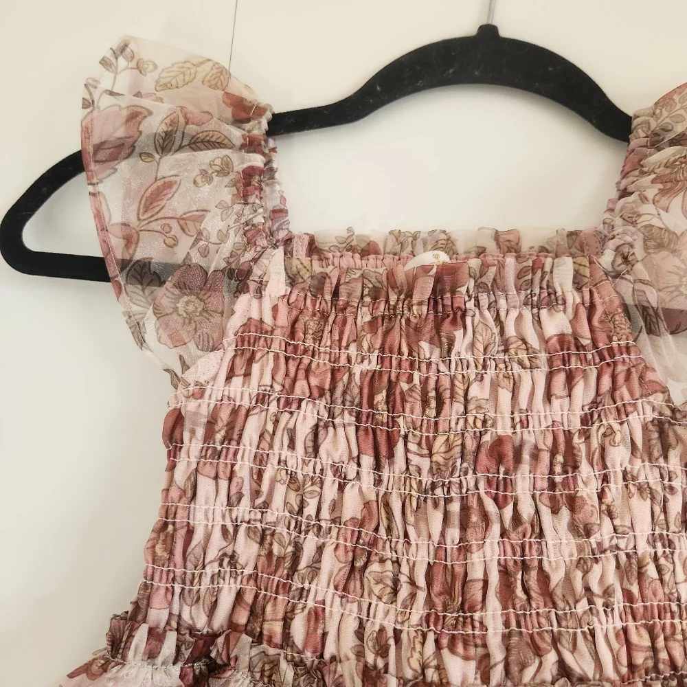 Kensie Girl Floral Smocked Dress Ruffle Sleeve Pink Size 4